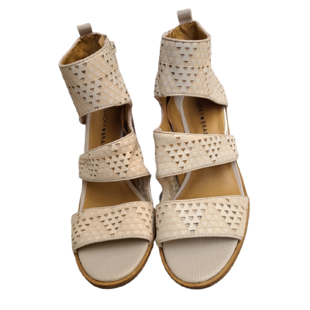 LUCKY BRAND KABOTT PERFORATED BLOCK ANKLE HEELS - Picture 3 of 8